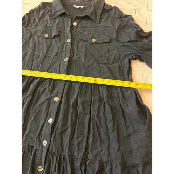 White Birch Sz‎ L linen blend blk button down long sleeve full knee length dress - Picture 6 of 9